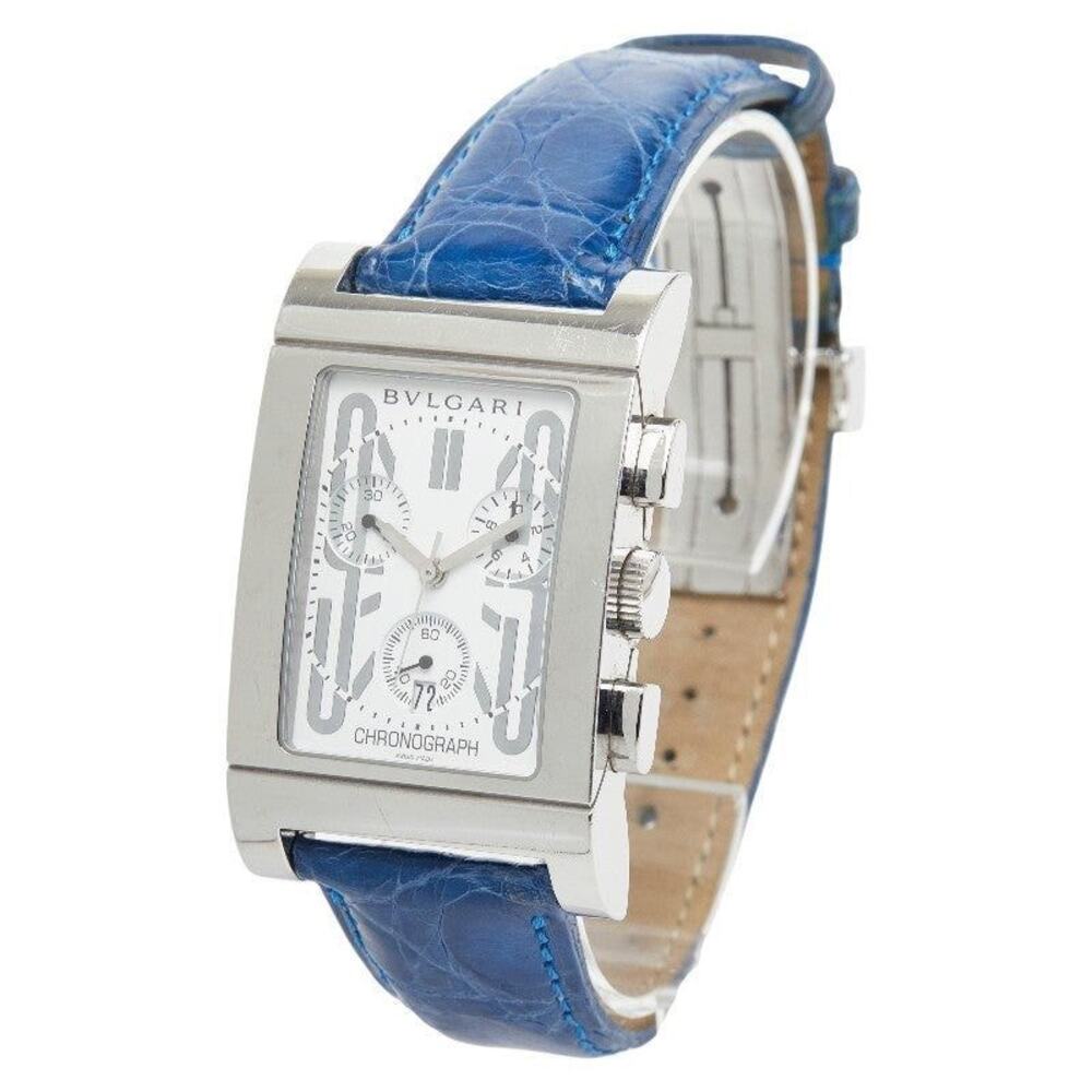 Bvlgari Rettangolo Stainless Steel Leather Watch Silver